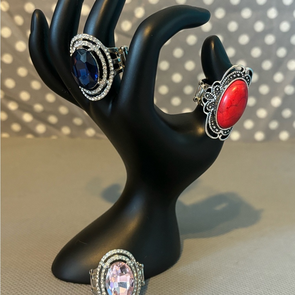 Three bold elastic band adjustable rings